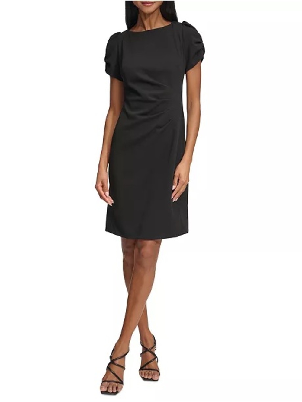 Karl Lagerfeld Black Puff-Sleeve Midi Sheath Dress